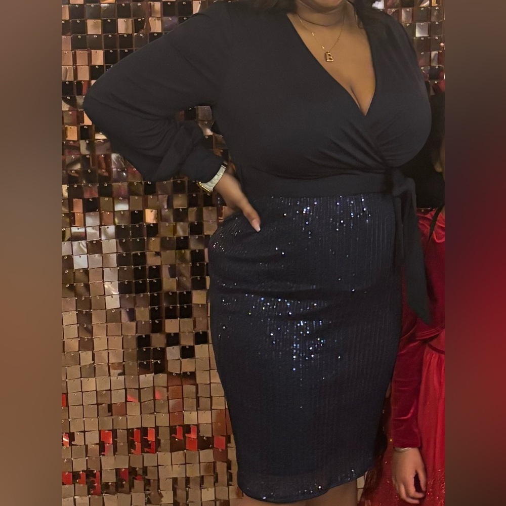 Grace Karin Navy Sequin Long Sleeve Dress